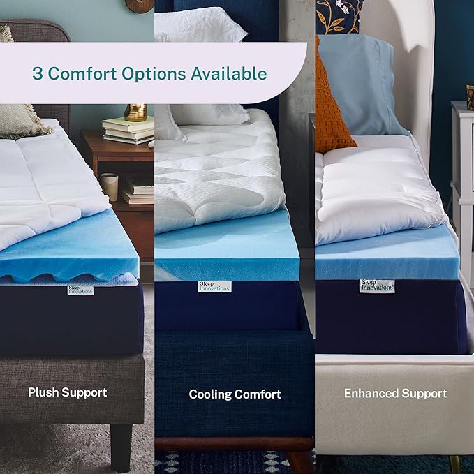 Sleep Innovations Dual Layer 4 Inch Memory Foam Mattress Topper, California King Size, Ultra Soft Support, 3 Inch Cooling Gel Memory Foam Plus 1 Inch Fluffy Pillow Top Cover