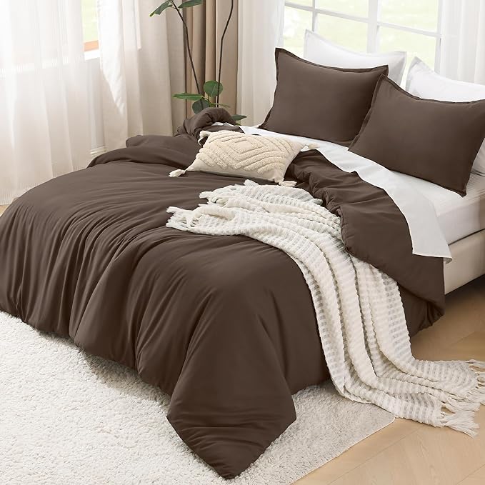 Litanika Comforters Chocolate Super King Size, 3 Pieces Lightweight Solid Bedding Set & Collections, All Season Fluffy Bed Set (120x120In Comforter & 2 Pillowcases)