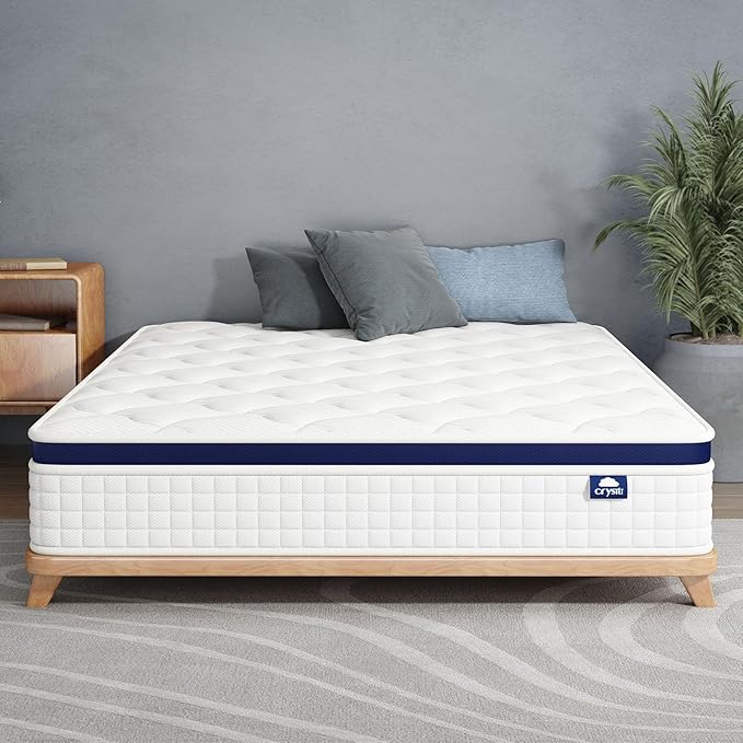 Crystli Queen Mattress 13 Inch Hybrid Mattress Bed in a Box, Medium Firm Support, Pressure & Pain Relief for All Sleepers, CertiPUR-US Certified, Reinforced Edge Support, Motion Isolation