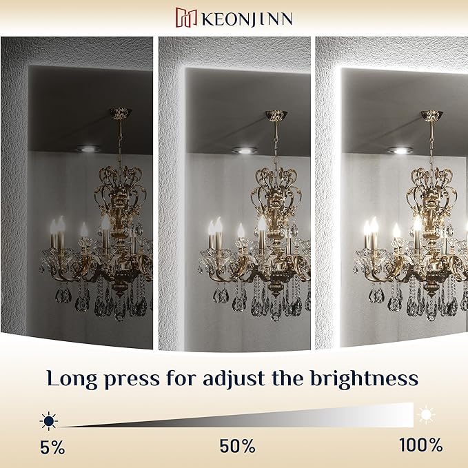 Keonjinn 28 x 36 Inch LED Bathroom Mirror with Backlit, Anti-Fog Vanity Mirror, CRI90+ HD Tempered Glass, Stepless Dimmable, High Lumen, UL Listed, Waterproof, Horizontal/Vertical