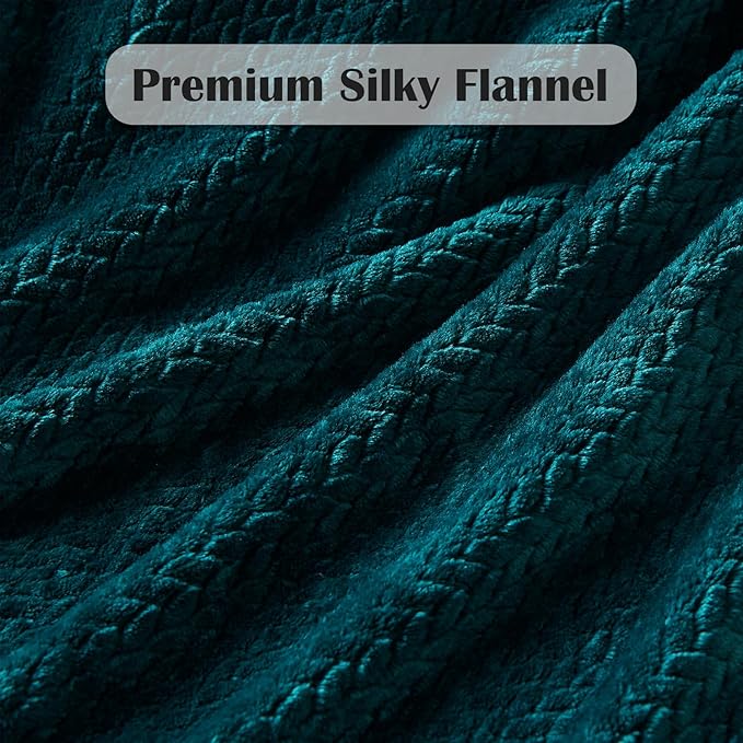 NEWCOSPLAY Super Soft Twin Blanket Dark Teal Premium Silky Flannel Fleece Leaves Pattern Lightweight Bed Blanket All Season Use (Dark Teal, Twin(60"x80"))