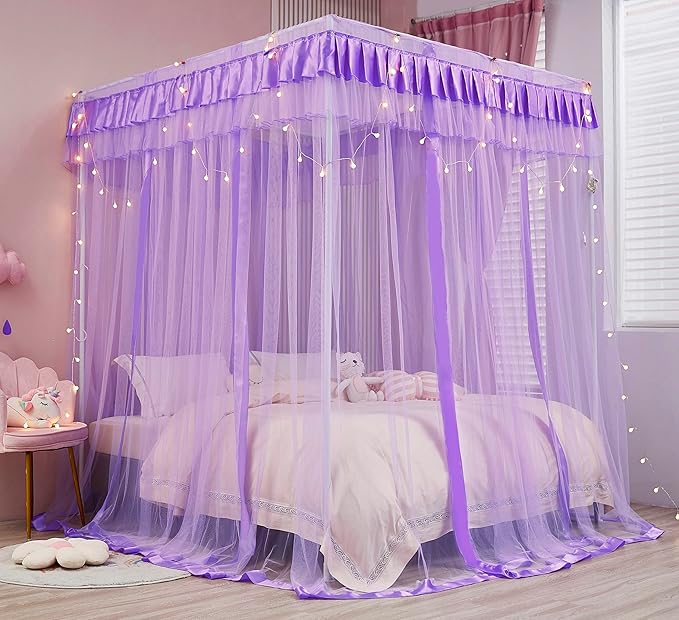 Mengersi Canopy Bed Curtains Full Size for Boys Girls Bed Drapes Bed Canopy Princess Bed Drapes Bedroom Decoration(Purple)