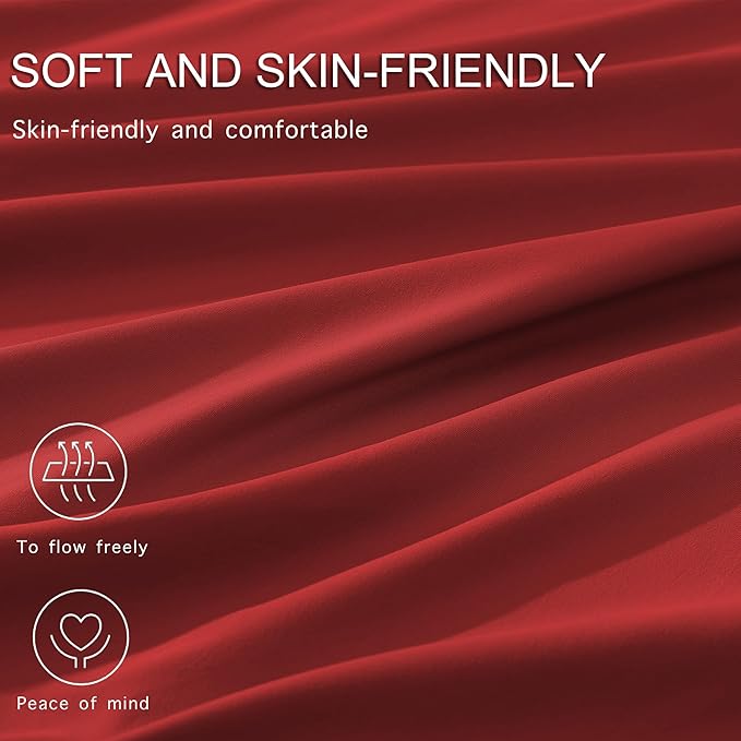 Monbix King Size Comforter Set - 7 Pieces Bed in a Bag King, Bright Red Bedding Sets with Comforter, All Seasons Down Alternative Comforter Bed Set with Sheets, Pillowcases & Shams