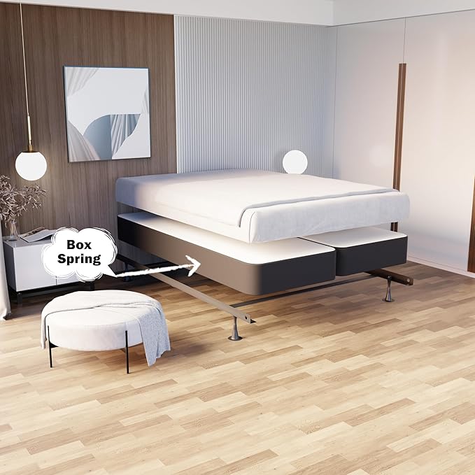 Treaton, 8-Inch Sturdy Wood Box Spring for Mattress Support - Durable and Fully Assembled, Natural Wood Foundation for Full, Gray