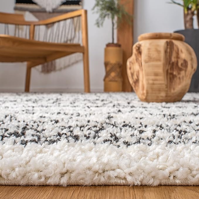 SAFAVIEH Arizona Shag Collection Area Rug - 9' x 12', Ivory & Black, Moroccan Design, Non-Shedding & Easy Care, 1.6-inch Thick Ideal for High Traffic Areas in Living Room, Bedroom (ASG741Z)