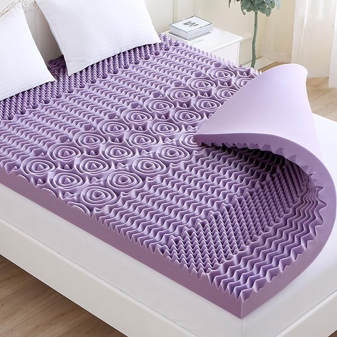 MUXHOMO 3 Inch 7-Zone Twin Mattress Topper, Egg Crate Foam Mattress Topper Twin Size for Back Pain, Lavender Cooling Gel Infused Bed Pad, CertiPUR-US and Oeko-TEX Certification (38"×75")