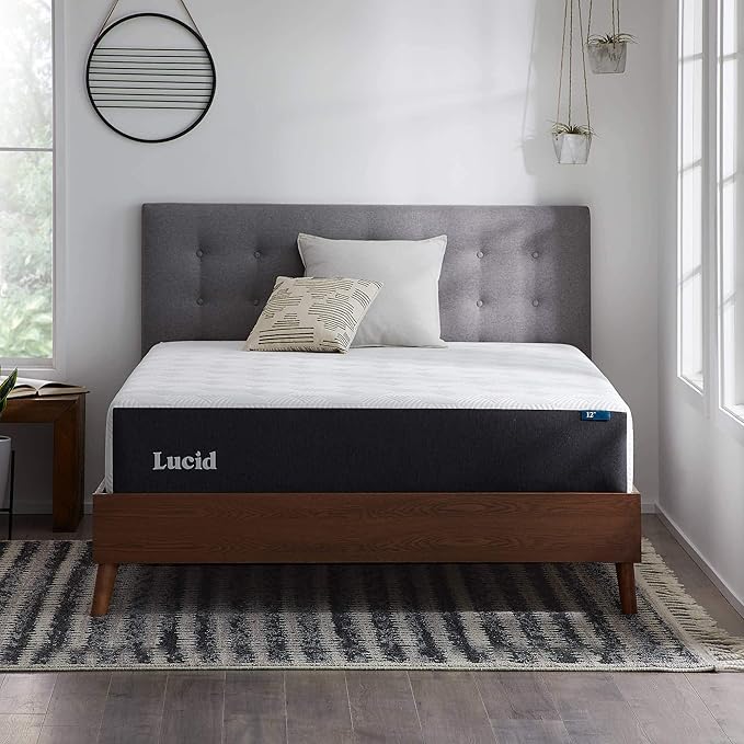Lucid 12 Inch Memory Foam Mattress - Medium Firm Feel - Infused with Refreshing Bamboo Charcoal and Cooling Gel - Bed in a Box - Temperature Regulating - Pressure Relief - Breathable - King Size