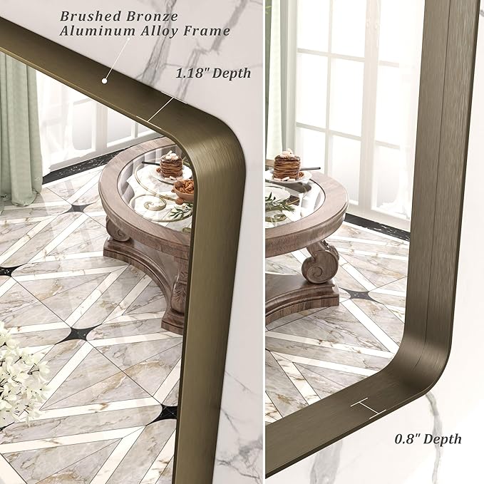 55x40 Inch Bronze Bathroom Mirror, Brushed Bronze Metal Frame Mirrors for Wall, Rounded Rectangle Bronze Mirror for Vanity,Farmhouse, Bedroom, Anti-Rust (Horizontal/Vertical)