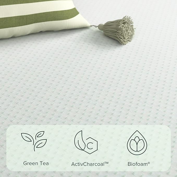 ZINUS 12 Inch Green Tea Memory Foam Mattress, Queen, Fiberglass Free, Patented Custom Contour Support, Sturdy Base Foam, CertiPUR-US Certified, Mattress in A Box, White