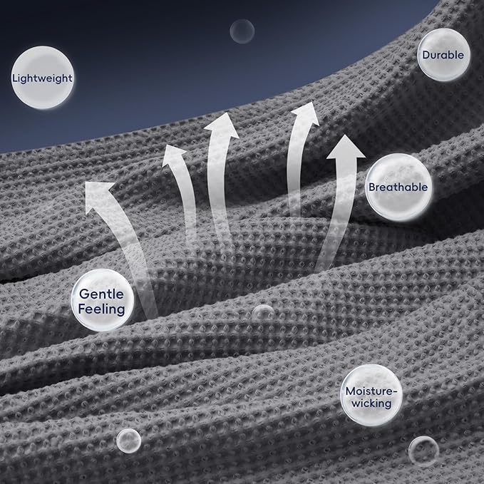 PHF 100% Cotton Waffle Weave Blanket Queen Size for Bed,Snag Proof Lightweight Breathable Moisture-wicking Throw for Couch,Great for Layering in Cold Weather,Machine Washable, Home Decor Gift-Charcoal