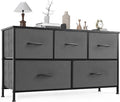 OLIXIS Dresser for Bedroom, 5 Storage Drawers, Wide Fabric Closet Chests Organizer Tower Furniture, TV Stand with Wooden Top Metal Frame for Clothes, Living Room, Hallway, Entryway, Classic Grey
