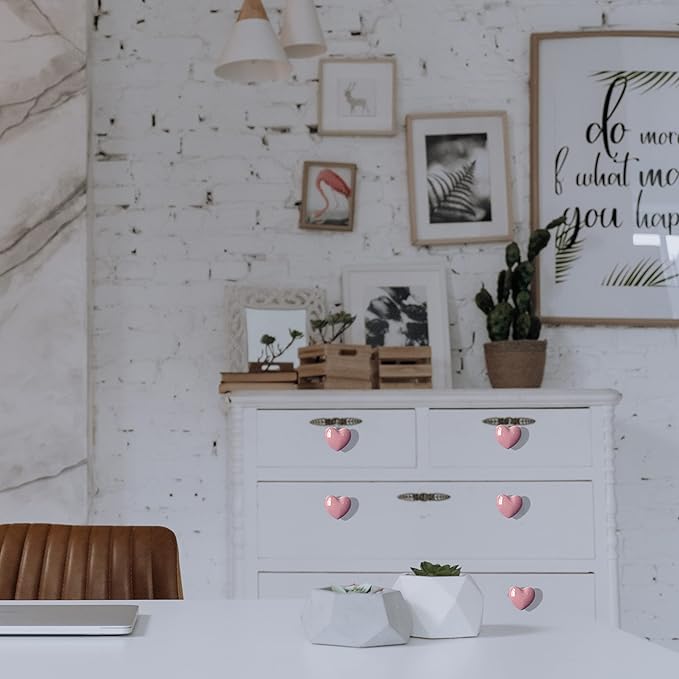 Ceramic Drawer Knobs Heart Shape Cabinet Dresser Pulls Handles with 3 Sized Screws, Kitchen Furniture Knobs for Closet Cupboard Wardrobe (20, Pink)