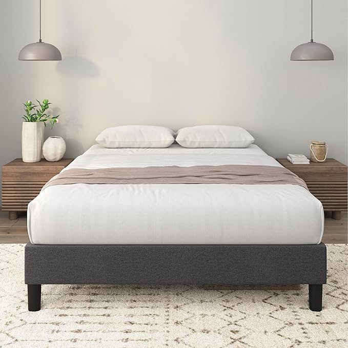 ZINUS Curtis Upholstered Platform Bed Frame, Mattress Foundation, Wood Slat Support, No Box Spring Needed, Eco Friendly WonderBox (TM) Packaging, Dark Grey, Full