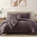 Monbix Queen Comforter Set - 7 Pieces ltalian Plum Bed in a Bag Queen Bedding Sets with Comforters, All Seasons Down Alternative Comforter Bed Set with Sheets,Pillowcases & Shams