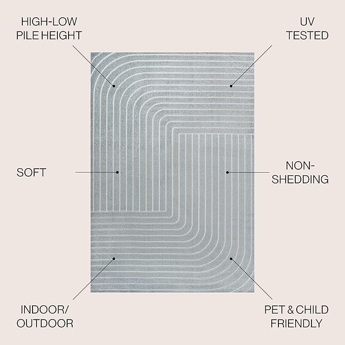 Eyely NCS101F-5 Odense High-Low Minimalist Angle Geometric Light Blue/Cream 5 ft. x 8 ft. Indoor/Outdoor Area Rug, for Home, Backyard, Patio, Porch, Bedroom, Kitchen, Living Room