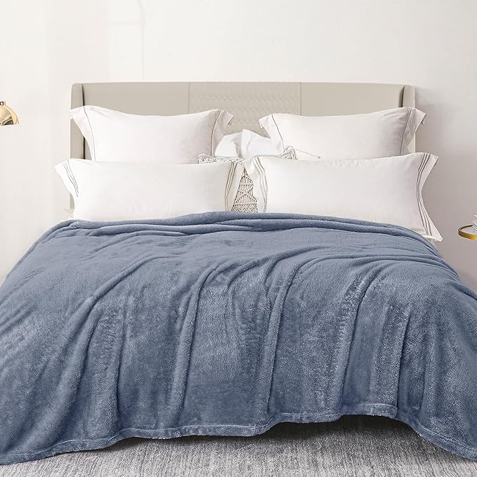 Exclusivo Mezcla Plush Fuzzy Fleece Bed Blanket Twin Size, Super Soft, Fluffy and Warm Blankets, Suitable for All Seasons (Stone Blue, 90x66 Inches)
