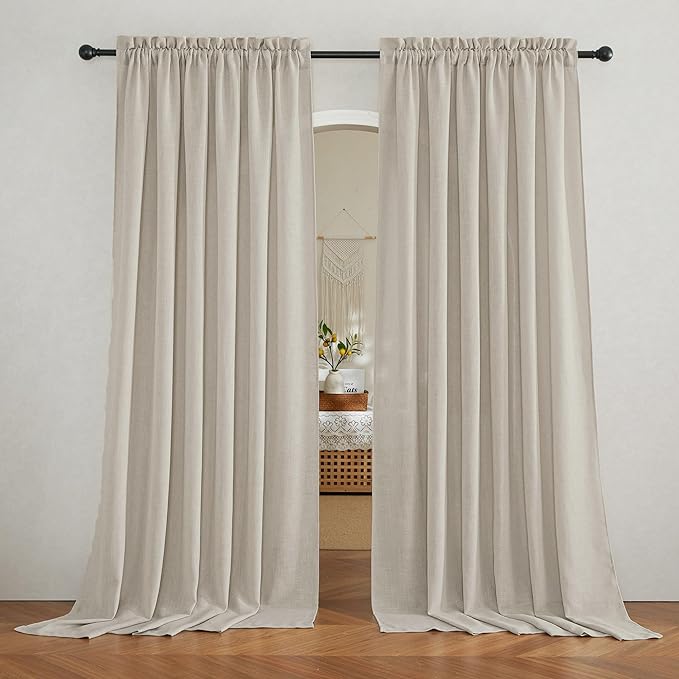 RYB HOME Extra Wide Semi Sheer Curtains, Back Tab Duralble Room Divider for Office Bedroom Separation, Large Window Curtains for Sliding Glass Door, Angora, W 70 x L 108, 2 Pcs