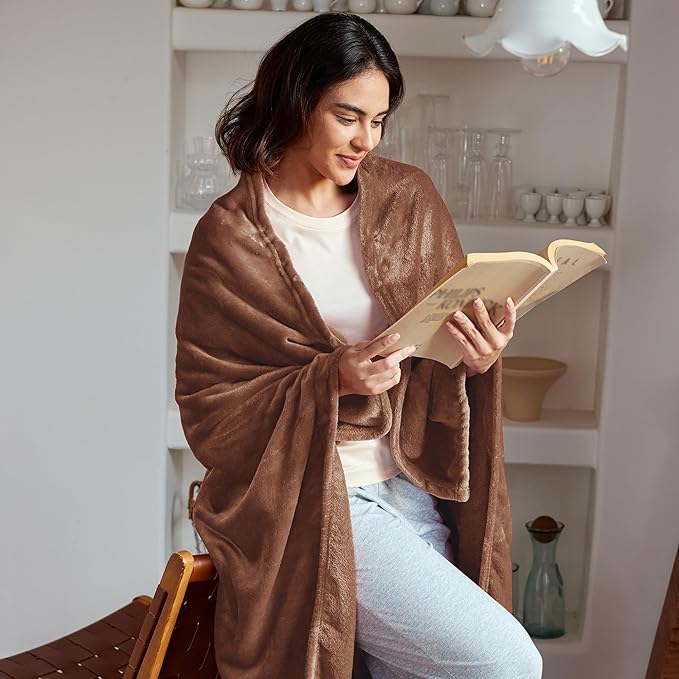 Exclusivo Mezcla Fleece Throw Blanket for Couch, Sofa, 300GSM Super Soft and Warm Blankets, Brown Throw All Season Use, Cozy, Plush, Lightweight, 50x60 Inches