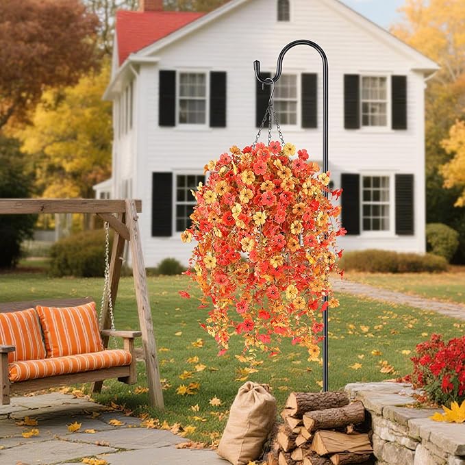 6 Bundles Artificial Fall Flowers for Outdoors Fake Plants Garden Home Fall Decor,UV Resistant Realistic Silk Faux Autumn Flower Indoor Outside Front Porch Patio Balcony Yard Farmhouse(Orange)