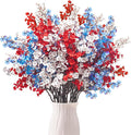 Uieke 30 Pcs 4th of July Artificial Flowers Fake Patriotic Babys Breath Flowers for Independence Day Decor Blue White Red Silk Flowers for Memorial Day Floral Arrangement Home Wedding