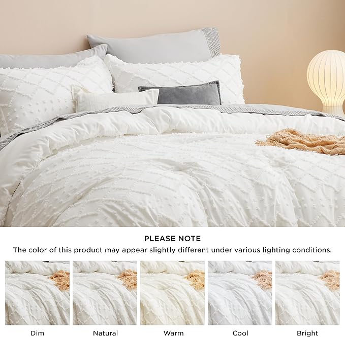 Bedsure Twin Comforter Set - Ivory Comforter, Boho Tufted Shabby Chic Bedding for Kids, 2 Pieces Vintage Farmhouse Bed Set for All Seasons, Fluffy Soft Bedding with 1 Pillow Sham
