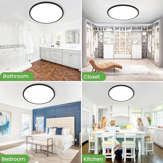 zemty 20 inch LED Flush Mount Ceiling Light, 50W 5000lm Large Light Fixture, 3 Color Temperature in One 3000k 4500k 6000K Round Modern Ceiling Lamp for Bedroom Kitchen Dining Room (Black)