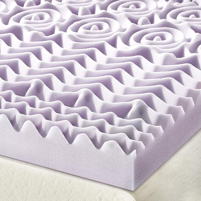 Mellow 3 Inch 5-Zone Memory Foam Mattress Topper, Soothing Lavender Infusion, Dorm Essentials, Queen