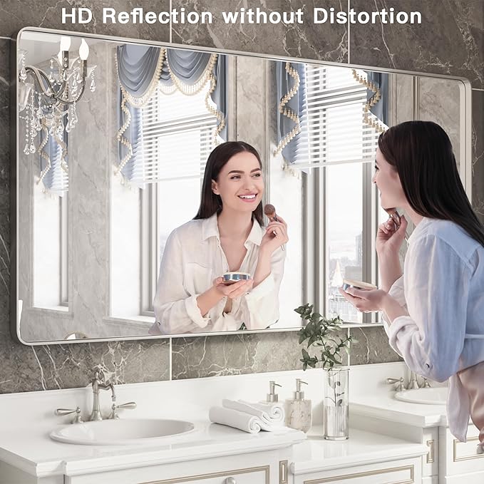 ISKM Large Silver Wall Mirror, 72 x 40 Inch Metal Silver Frame Mirror for Bathroom in Premium Stainless Steel for Living RoomBedroomEntryway (Horizontal/Vertical)