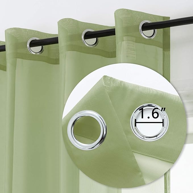 DUALIFE Sage Green Sheer Grommet Curtains 108 Inches Extra Length for Bedroom -Light Filttering Curtains Drapes 2 Panels for Living Room Party Backdrop?52W X 108L Inch
