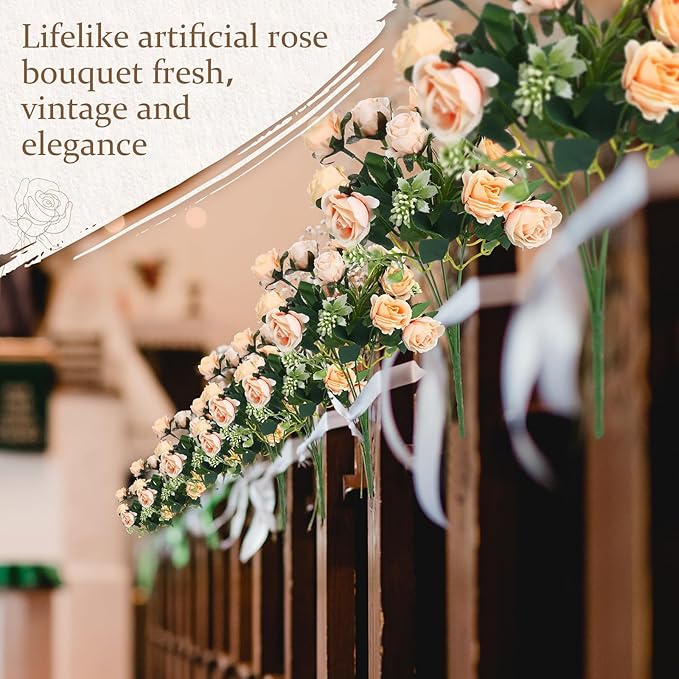 Zeyune 16 Bunches 12 Inch Artificial Mini Rose Bouquet 160 Heads Bridal Flower Bouquets Fake Silk Rose Bulk for Wedding Bridal Shower Christmas Home Office Garden Decoration(Champagne)