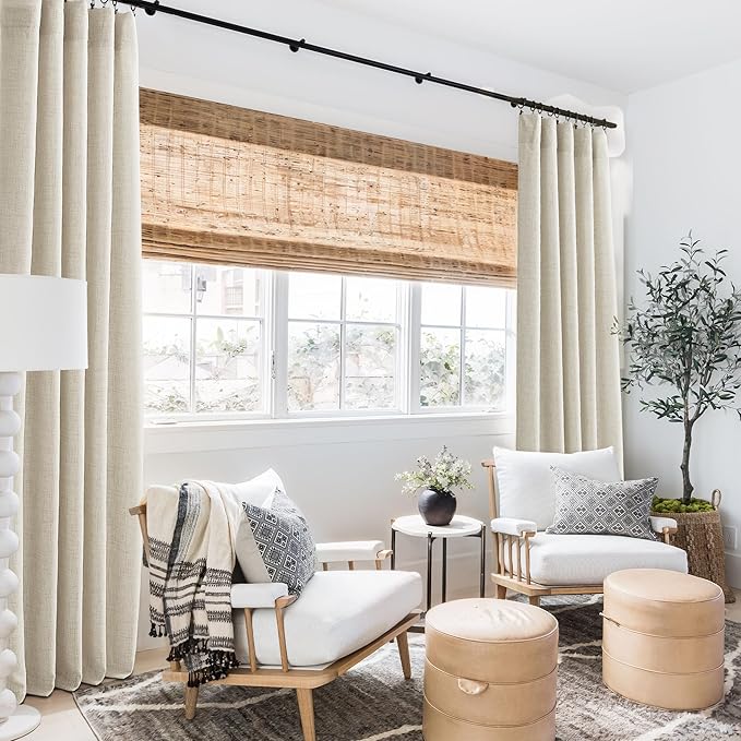RYB HOME Curtains & Drapes Linen Sheer, Light Filtering Curtains 63 inches Long, Weave Textured/Rod Pocket, Cream Colored, W 52 x L 63 inches, 2 Panels Set