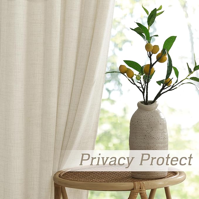 RYB HOME Living Room and Dining Room Curtains and Drapes Linen Sheer, Light Filtering Curtains 120 inches Long, Weave Textured/Rod Pocket, Cream Colored, W 52 x L 120 inches, 2 Panels Set