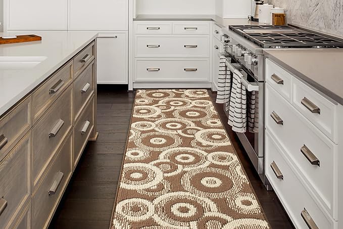 Custom Length Cut to Size Modern Farmhouse Carpet Runner Rug for Hallways, Non Slip Rubber Backed, 31 inch Wide X Customized Length, Geo Brown, 31 inch X 19 feet