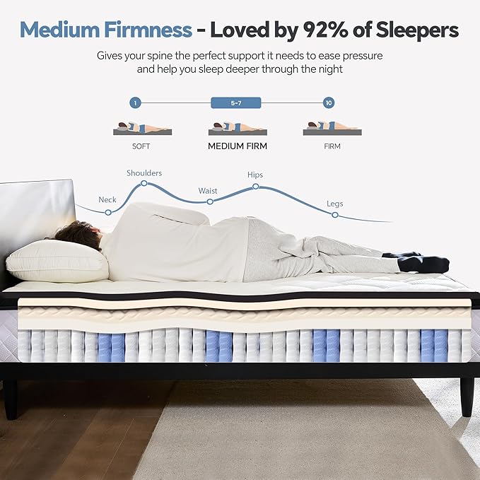 Full Size Mattress in a Box, 10 Inch Hybrid Mattress with Individual Pocket Spring & Memory Foam, Soft, Motion Isolation, Medium Firm Comfort for Pressure Relief, CertiPUR-US Certified