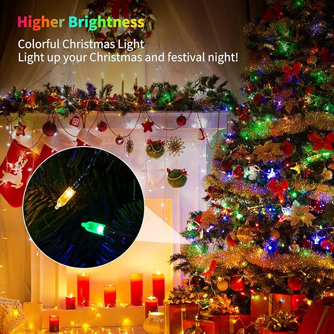 Brightown Christmas Lights 4 Pack 50 LEDs Battery Powered String Lights with Green Wire for Holiday Decorations, Tree Lights, Party, Xmas, Easter, Wedding, Patio, Home Decor, Indoor and Outdoor Use