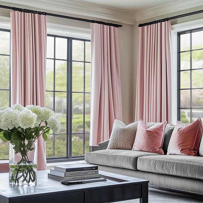 Lazzzy Velvet Blackout Curtains Thermal Insulated Room Window Drapes Super Soft Luxury Curtains for Living Room Bedroom Rod Pocket 2 Panels, Dusty Pink, 52" W x 108" L
