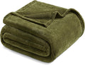 Exclusivo Mezcla Fleece Blanket Queen Size for Bed, Super Soft and Warm, All Season Use, Cozy, Plush, Lightweight, 90x90 Inches, Olive Green