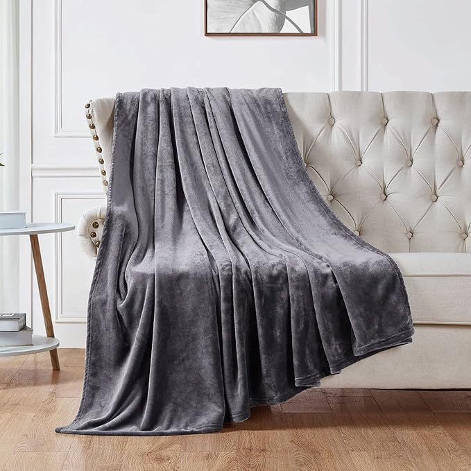Walensee Fleece Blanket Plush Throw Fuzzy Lightweight (Throw Size 50x60 Dark Grey) Super Soft Microfiber Flannel Blankets for Couch, Bed, Sofa Ultra Luxurious Warm and Cozy for All Seasons