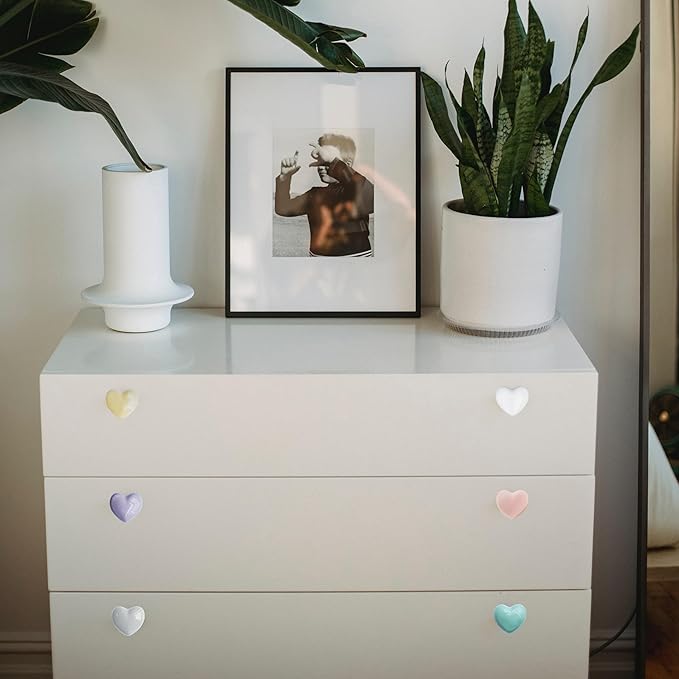 Ceramic Drawer Knobs Heart Shape Colorful Heart Cabinet Dresser Pulls Handles with 3 Sized Screws, Kitchen Furniture Knobs for Closet Cupboard Wardrobe (Mixed Color, 6 Pack) (6packmixcolor)