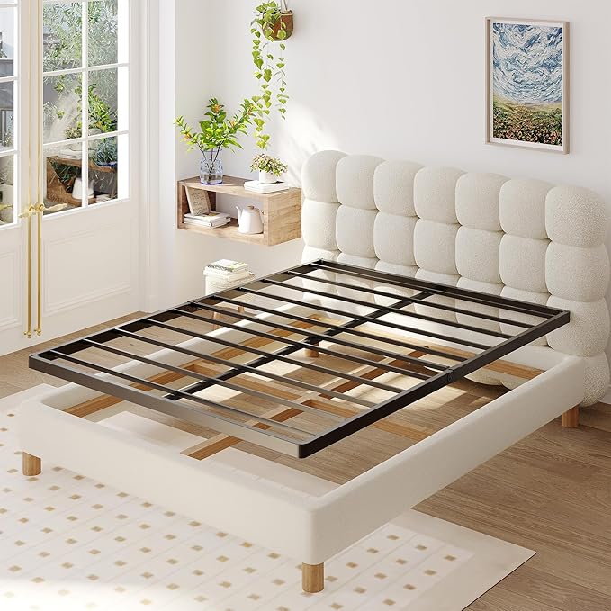 Full Size Box Spring Bed Base 2 Inch, Low Profile Metal Boxspring Full Size Bunkie Board 2 Inch, 3000 Lbs Max Weight Capacity Mattress Foundation, Noise-Free, Easy Assembly