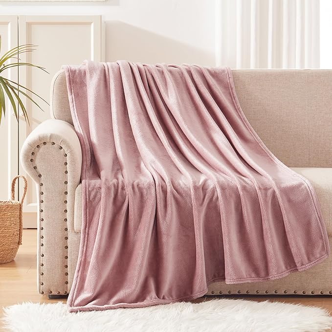 Exclusivo Mezcla Extra Large Fleece Throw Blanket for Couch, Sofa, 300GSM Super Soft and Warm Blankets, Dusty Pink Throw All Season Use, Cozy, Plush, Lightweight, 50x70 Inches