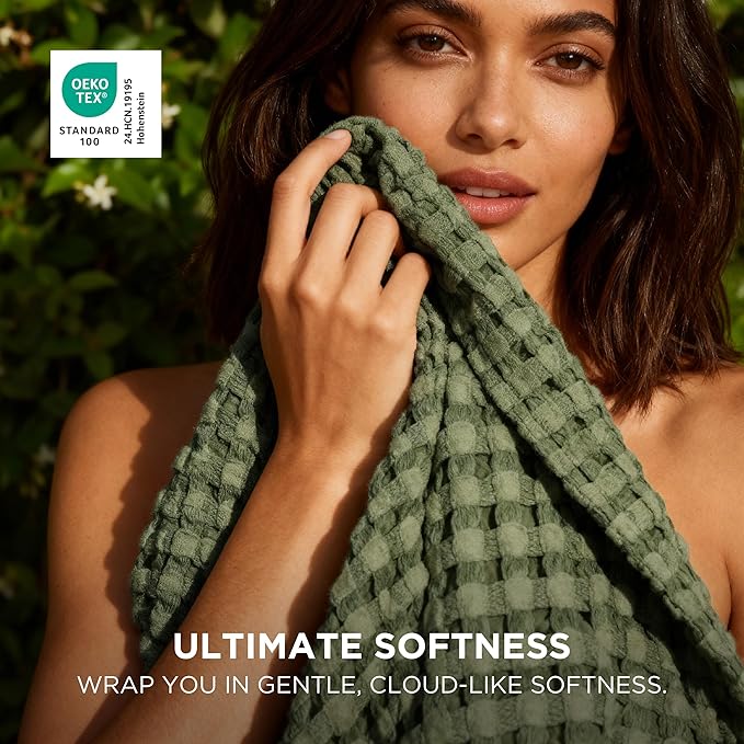 Bedsure Cooling Cotton Waffle Queen Size Blanket - Lightweight Breathable Blanket of Rayon Derived from Bamboo for Hot Sleepers, Luxury Throws for Bed, Couch and Sofa, Green, 90x90 Inches