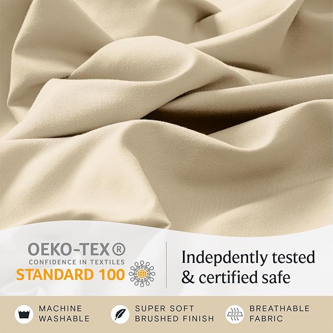LuxClub 4 PC California King Size Sheet Set Deep Pockets Wrinkle Free Cooling Sheets Machine Washable Hotel Bedding Silky Soft - Cream California King