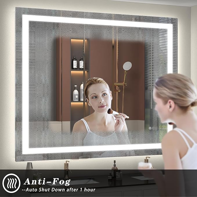 40 x 30 Inch Lighted LED Bathroom Mirror for Wall, Lighted Vanity Mirror for Wall, Dimmable, Anti-Fog, Shatter-Proof, ETL Listed (Front Lights + Backlit)