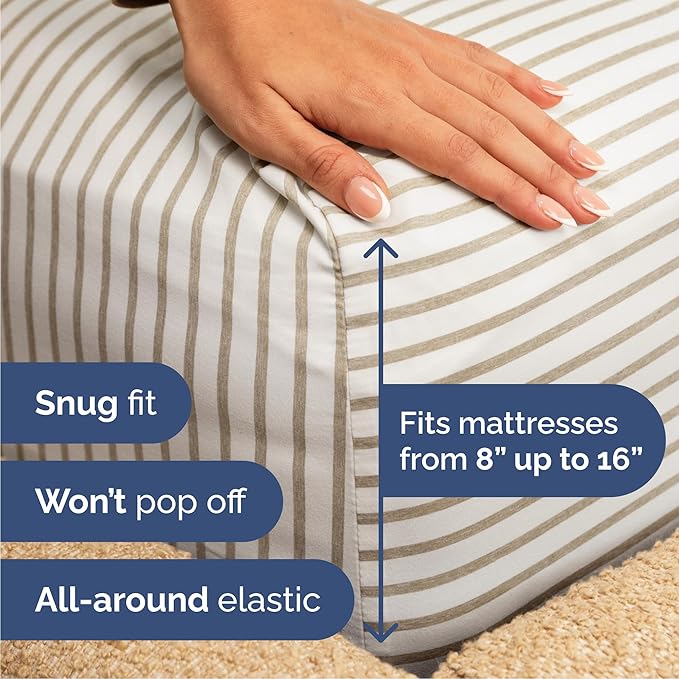 Queen 6 Piece Sheet Set - Comfy Breathable & Cooling - Soft Hotel Luxury Bedding Set with 8-16 Inch Deep Pockets - 1 Flat & 1 Fitted Sheet & 4 Pillowcases - Wrinkle Free & Easy Care - Beige Stripes 2
