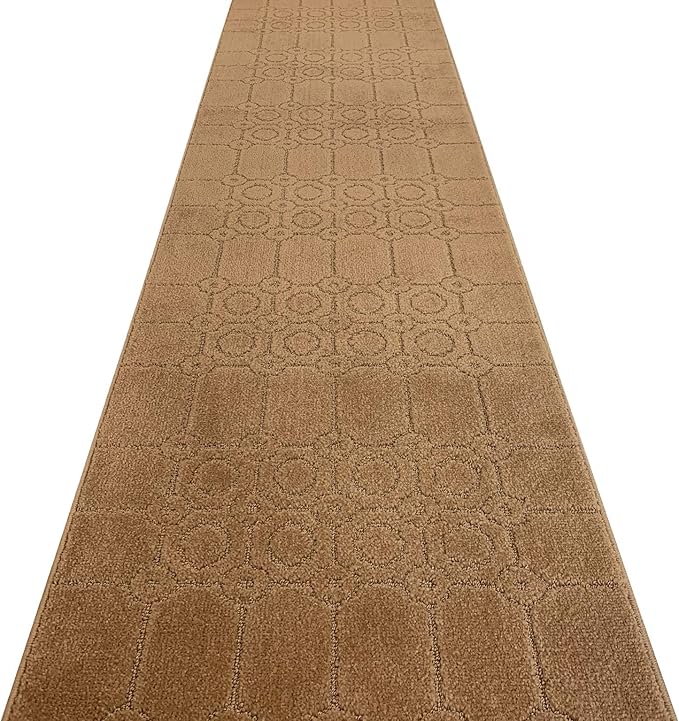 Custom Size Modern Abstract Floor Carpet Runner Rug for Hallways, Slip Resistant Latex Rubber Backed, 31 inch Wide X Customized Length, Art Gold Tan, 31 inch X 16 feet
