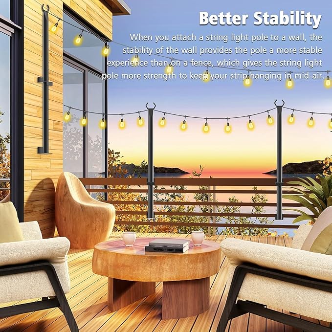 8 Pack 5Ft String Light Poles,Outside String Lights,Outdoor Light Poles,Metal Poles Stand for Patio,Backyard,Deck