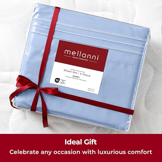 Mellanni Twin Sheets Set - 3 PC Iconic Collection Bedding - Hotel Luxury, Extra Soft, Cooling Bed Sheets - Wrinkle, Fade, Stain Resistant (Twin, Sky Blue)