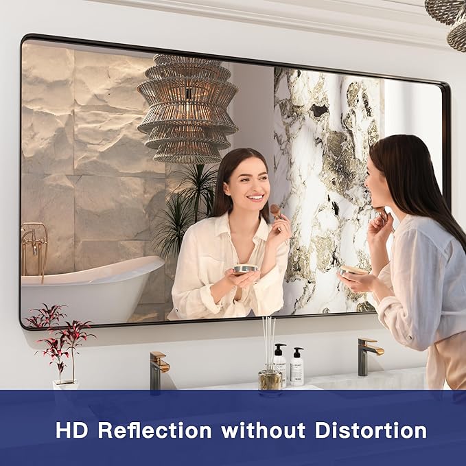 ISKM Bathroom Mirror for Wall 55" x 30" Matte Black Bathroom Vanity Mirror Farmhouse, Anti-Rust, Tempered Glass, Hangs Horizontally or Vertically