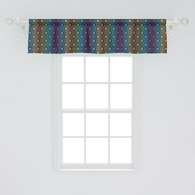 Ambesonne Dog Lover Window Valance, Paw Print Pattern Diamond Shaped Rhombus Shapes Design Geometric Arrangement, Curtain Valance for Kitchen Bedroom Decor with Rod Pocket, 54" X 12", Petrol Blue